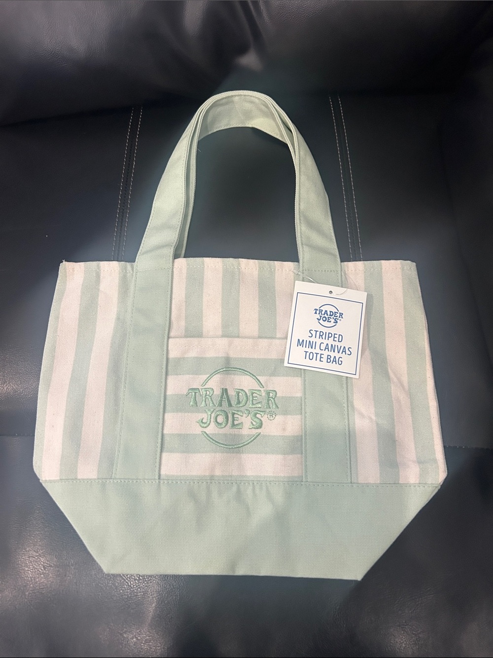 Trader Joe’s Mint Striped Canvas Tote Bag